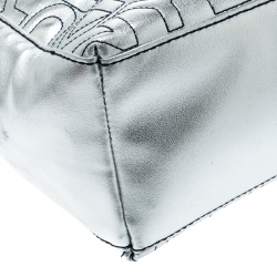 Pre Owned DKNY Silver Signature Leather Zip Tote
