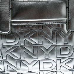 Pre Owned DKNY Silver Signature Leather Zip Tote