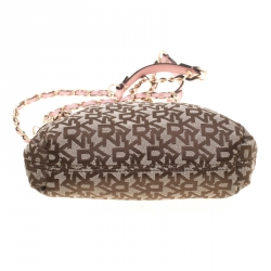 Pre Owned DKNY Beige/Pink Signature Canvas Crossbody Bag