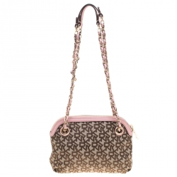 Pre Owned DKNY Beige/Pink Signature Canvas Crossbody Bag