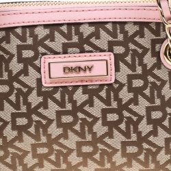 Pre Owned DKNY Beige/Pink Signature Canvas Crossbody Bag