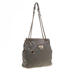 DKNY Beige Quilted Leather Chain Shoulder Bag