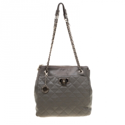 DKNY Beige Quilted Leather Chain Shoulder Bag