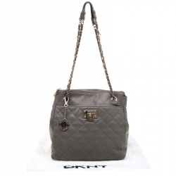 DKNY Beige Quilted Leather Chain Shoulder Bag