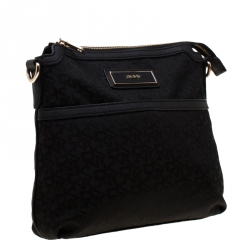 Pre Owned DKNY Black Signature Canvas Crossbody Bag