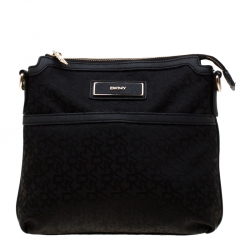 Pre Owned DKNY Black Signature Canvas Crossbody Bag