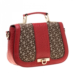 Pre Owned حقيبة كروس دي كي أن واي جلد وكانفاس بيج/ حمراء