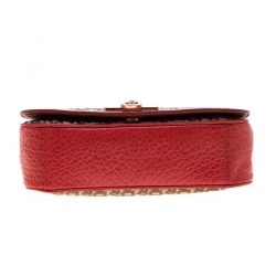 Pre Owned حقيبة كروس دي كي أن واي جلد وكانفاس بيج/ حمراء