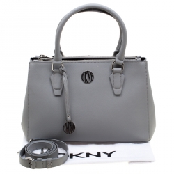 Pre Owned DKNY Grey Bryant Park Saffiano Leather Double Zip Tote