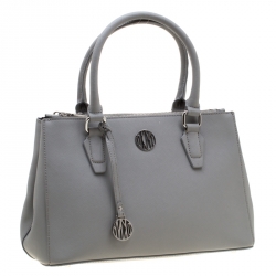 Pre Owned DKNY Grey Bryant Park Saffiano Leather Double Zip Tote