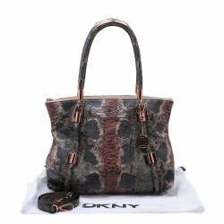 Pre Owned DKNY Multicolor Python Embossed Leather Top Handle Bag