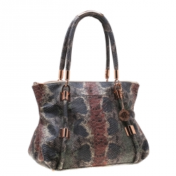 Pre Owned DKNY Multicolor Python Embossed Leather Top Handle Bag