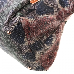 Pre Owned DKNY Multicolor Python Embossed Leather Top Handle Bag