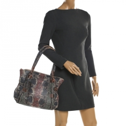 Pre Owned DKNY Multicolor Python Embossed Leather Top Handle Bag