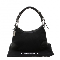 Pre Owned DKNY Black Signature Canvas and Leather Shoulder Bag