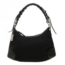 Pre Owned DKNY Black Signature Canvas and Leather Shoulder Bag
