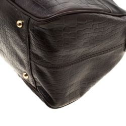 Pre Owned DKNY Dark Brown Crocodile Embossed Leather Bowler Bag