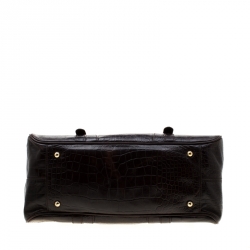 Pre Owned DKNY Dark Brown Crocodile Embossed Leather Bowler Bag