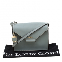 Pre Owned DKNY Ash Blue Leather Envelope Style Crossbody Bag