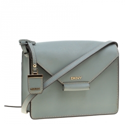 Pre Owned DKNY Ash Blue Leather Envelope Style Crossbody Bag