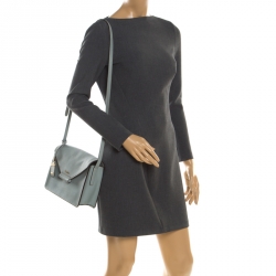 Pre Owned DKNY Ash Blue Leather Envelope Style Crossbody Bag