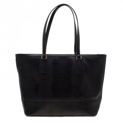 مملوكة مسبقًا حقيبة يد  مع محفظة دي كي أن واي سحاب مرصعة جلد نقش سحلية سوداء