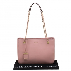 Pre Owned DKNY Pink Leather Top Zip Tote