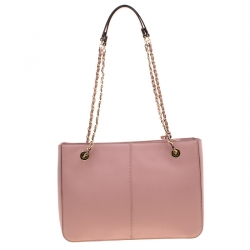 Pre Owned DKNY Pink Leather Top Zip Tote