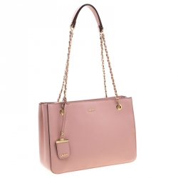 Pre Owned DKNY Pink Leather Top Zip Tote