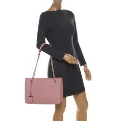 Pre Owned DKNY Pink Leather Top Zip Tote