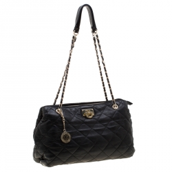 Pre Owned DKNY Black Quilted Leather Tote