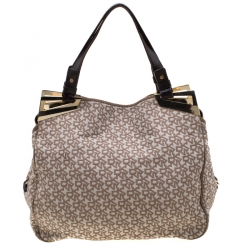 Pre Owned DKNY Beige/Brown Signature Canvas Hobo