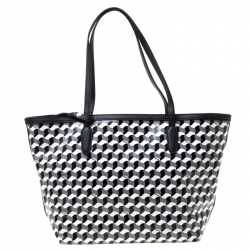 Pre Owned DKNY Black/White Coated Canvas and Leather Geometric Printed Tote