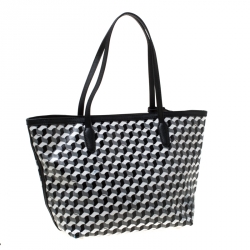 Pre Owned DKNY Black/White Coated Canvas and Leather Geometric Printed Tote
