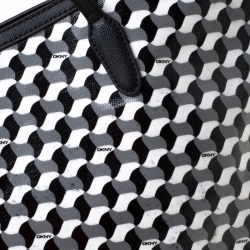 Pre Owned DKNY Black/White Coated Canvas and Leather Geometric Printed Tote