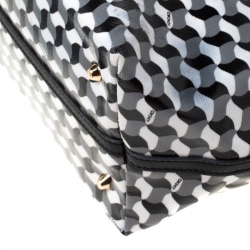 Pre Owned DKNY Black/White Coated Canvas and Leather Geometric Printed Tote