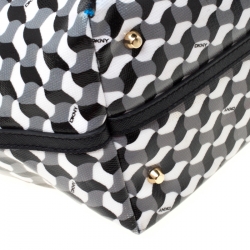Pre Owned DKNY Black/White Coated Canvas and Leather Geometric Printed Tote