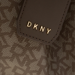 DKNY Dark Beige Signature Coated Canvas and Leather Drawstring Bucket Bag