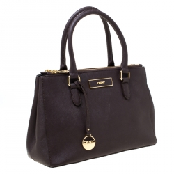 Pre Owned Dkny Dark Maroon Leather Double Zip Tote