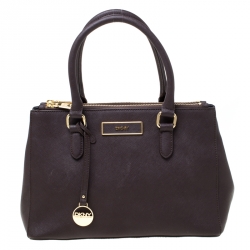 Pre Owned Dkny Dark Maroon Leather Double Zip Tote