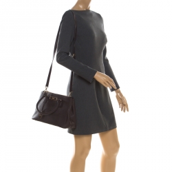 Pre Owned Dkny Dark Maroon Leather Double Zip Tote