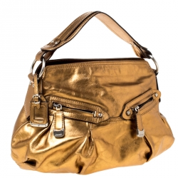 Pre Owned DKNY Metallic Gold Leather Hobo