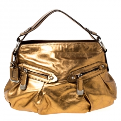 Pre Owned DKNY Metallic Gold Leather Hobo