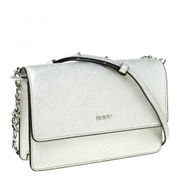 Pre Owned DKNY Silver Leather Bryant Crossbody Bag