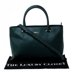 Pre Owned DKNY Dark Green Leather Dona Karan Zip Tote