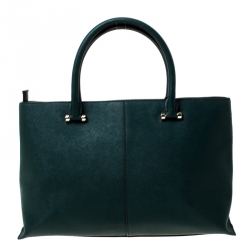 Pre Owned DKNY Dark Green Leather Dona Karan Zip Tote
