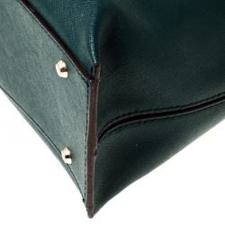 Pre Owned DKNY Dark Green Leather Dona Karan Zip Tote