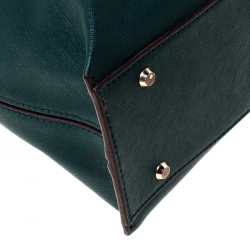 Pre Owned DKNY Dark Green Leather Dona Karan Zip Tote