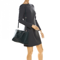 Pre Owned DKNY Dark Green Leather Dona Karan Zip Tote