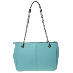 Pre Owned Dkny Lime Green Leather Bryant Zipped Chain Tote